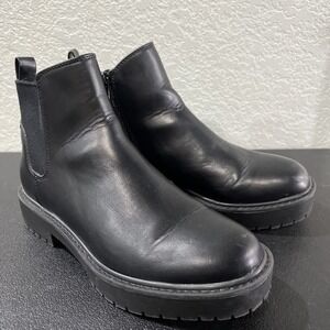 Time and Tru Womens 9 Black Lug Sole Chelsea Ankle Boots Goth Grunge Punk Combat